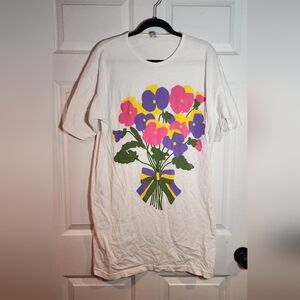 Gaziani Vintage 90s White Floral Short Sleeve Shirt Sleep Dress One Size